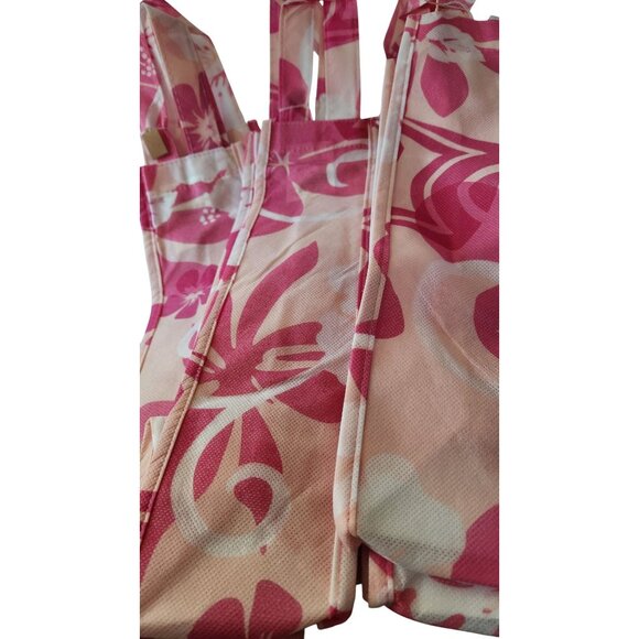 Wine Bottle Bags Hawaiian Floral Print Reusable  Pink & White Durable Fabric Eco - Picture 2 of 8